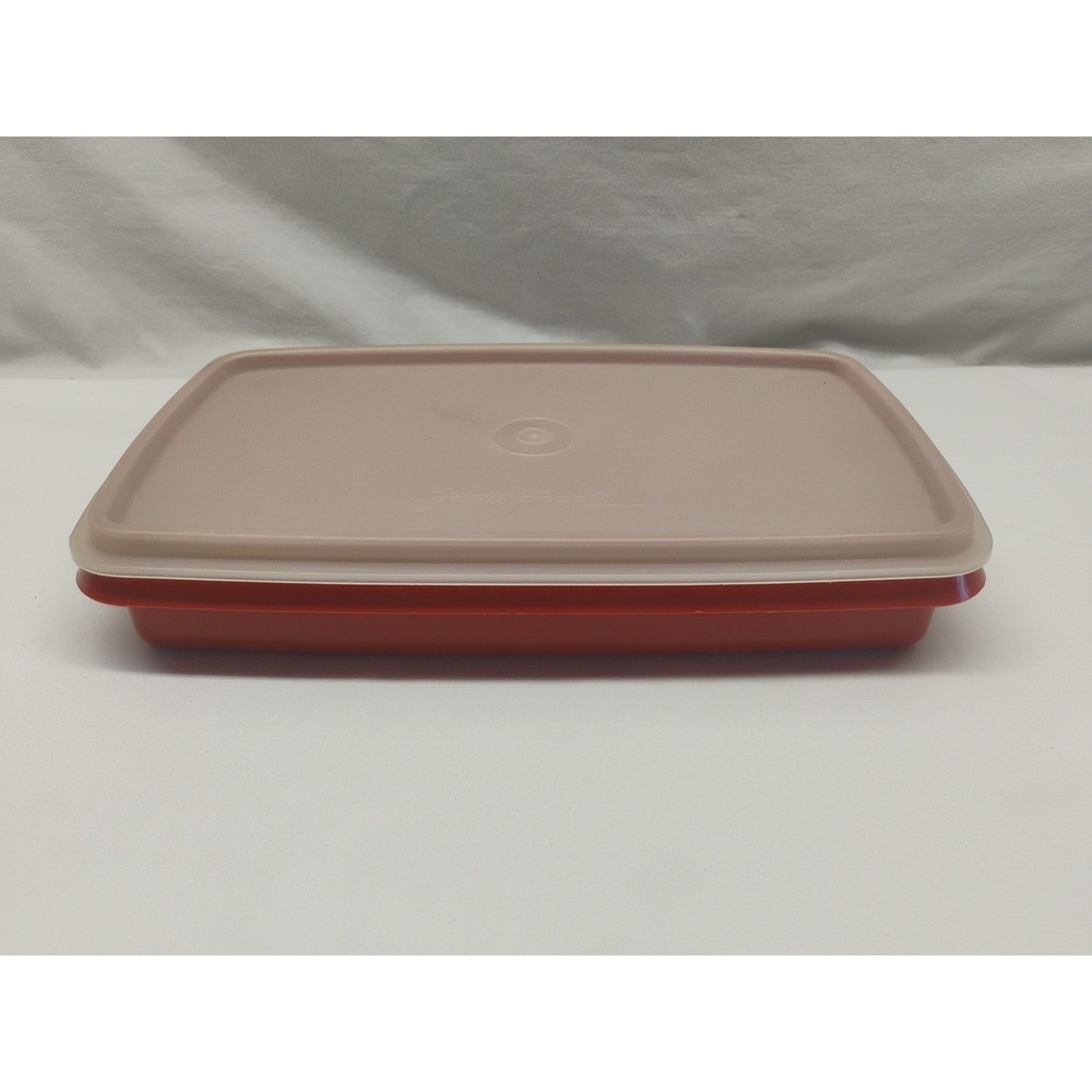 Tupperware 816-12 Rectangular Storage Container Burnt Orange Deli w/ Lid USA Vtg